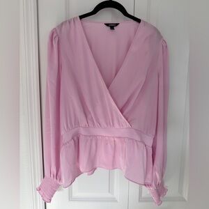 Express Pink Wrap Peplum Blouse